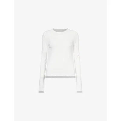 St.agni Womens White Layered Slim-fit Cotton Top