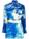 Stain Shade Belted Graphic-print Jacket In Blue
