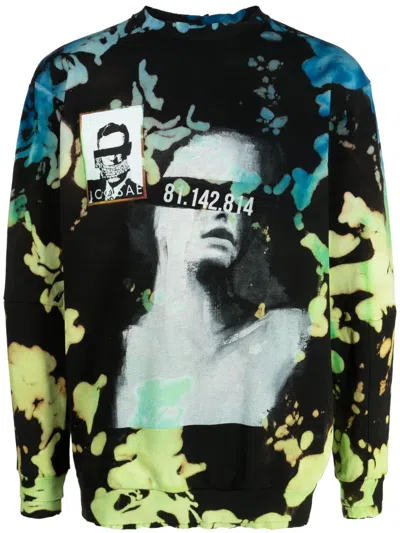 Stain Shade Bleached-effect Graphic-print Cotton Sweatshirt In Black