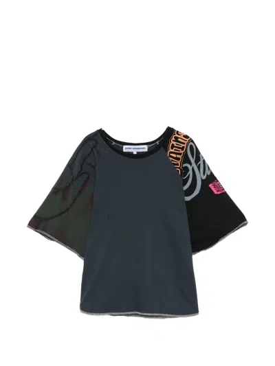 Stain Shade Patchwork Raw-cut T-shirt In Black