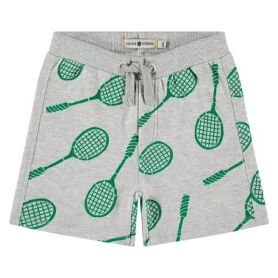 Stains And Stories By Babyface Kids'  Allover Badminton Racquet Print Sweatshorts In Gray