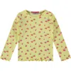 Stains And Stories By Babyface Allover Cherry Print Ribbed Long Sleeve Top In Yellow