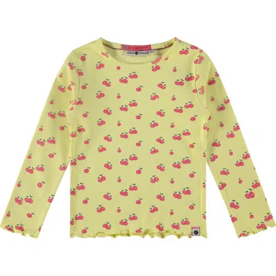 Stains And Stories By Babyface Kids'  Allover Cherry Print Ribbed Long Sleeve Top In Yellow