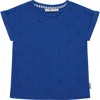 Stains And Stories By Babyface Allover Flower Eyelet Cap Sleeve Top In Blue