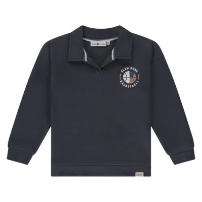 Stains And Stories By Babyface Kids'  Basketball Emblem Polo Sweatshirt In Blue