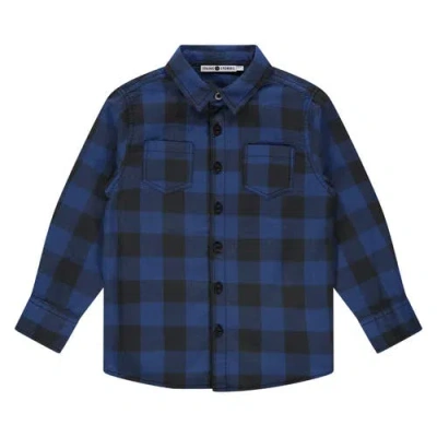 Stains And Stories By Babyface Kids'  Check Button Up Shirt In Blue