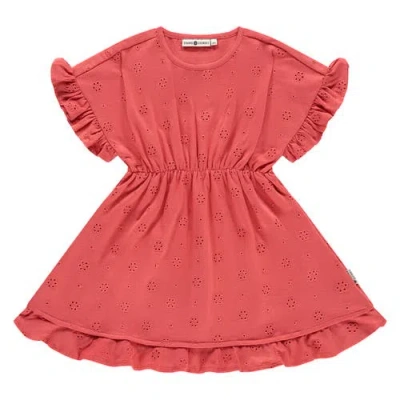 Stains And Stories By Babyface Kids'  Eyelet Cinched Waist Short Sleeve Dress In Red