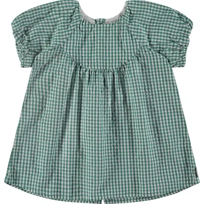 Stains And Stories By Babyface Kids'  Gingham Woven Puff Sleeve Dress In Green