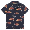 Stains And Stories By Babyface Koi Print Button Up Short Sleeve Shirt In Black