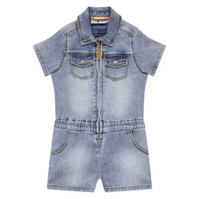 Stains And Stories By Babyface Kids'  Light Wash Denim Romper In Blue