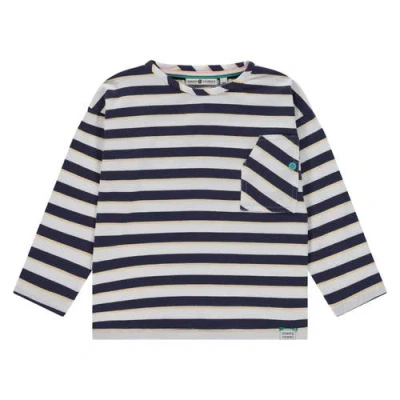 Stains And Stories By Babyface Kids'  Sailor Stripe Shirt With Accent Pocket In White