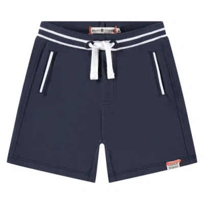 Stains And Stories By Babyface Kids'  Striped Waist Shorts With Pockets In Blue