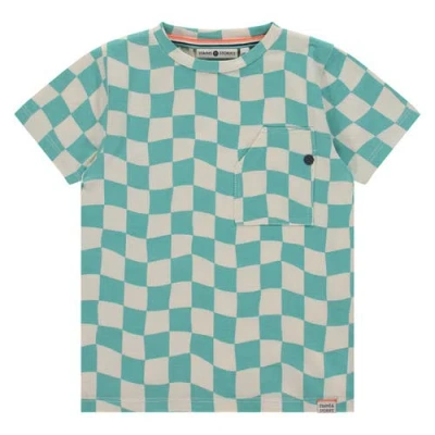Stains And Stories By Babyface Kids'  Wavy Check Short Sleeve T-shirt In Blue
