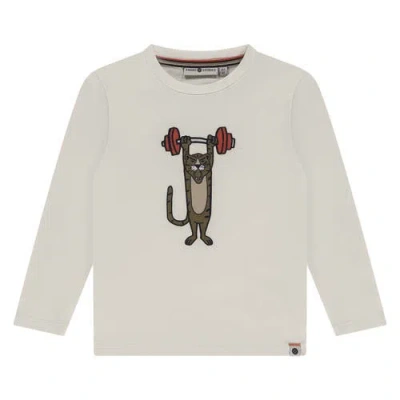 Stains And Stories By Babyface Weightlifting Tiger Long Sleeve T-shirt In White