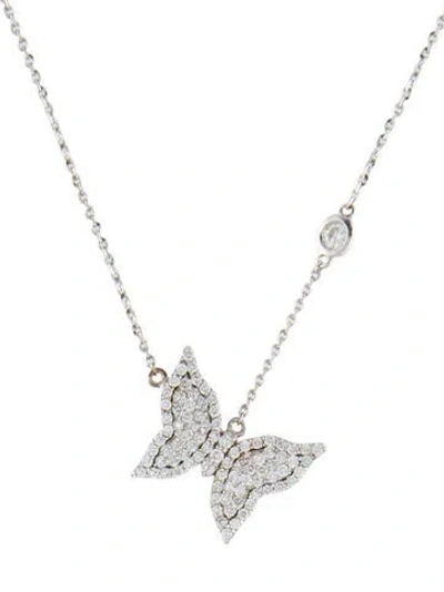 Pre-owned Stambolian Diamond Small Butterfly Pendant Necklace, 16" In Multi