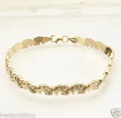 Pre-owned Stampato 7" Baby Elephant Shiny And Satin  Bracelet Real 14k Yellow Gold