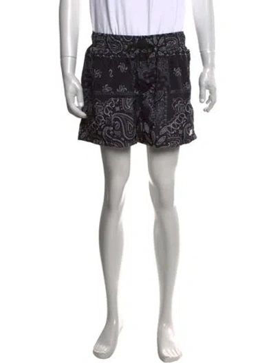 Pre-owned Stampd Paisley Print Whipstitch Trim Swim Trunks In Black