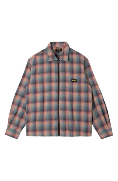 Stan Ray Plaid Zip Shirt Jacket In Pink/teal Plaid