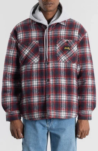 Stan Ray Quilted Plaid Cotton Flannel Button-up Overshirt In Red