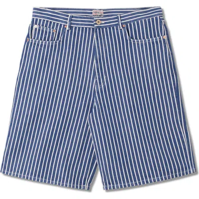 Stan Ray Stripe Wide Leg Denim Shorts In Blue