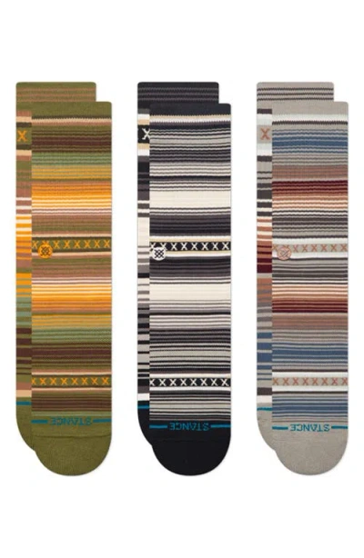 Stance Assorted 3-pack Curren Mismatched Stripe Crew Socks In Green