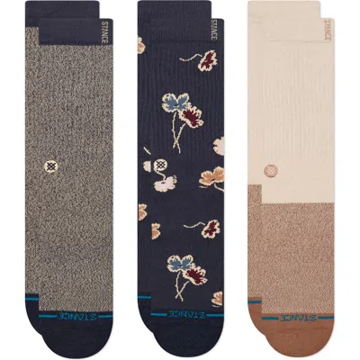 Stance Botanical Bliss 3-pack Assorted Crew Socks In Blue