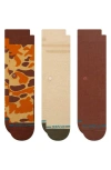 Stance Camouflage Assorted 3-pack Cotton Blend Crew Socks In Brown
