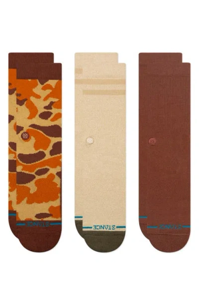 Stance Camouflage Assorted 3-pack Cotton Blend Crew Socks In Brown