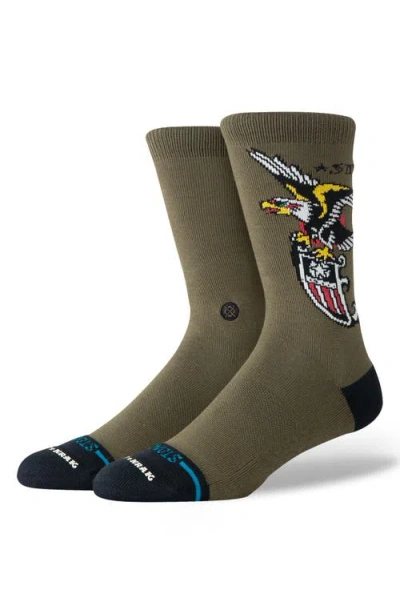 Stance Eagle Cotton Blend Crew Socks In Green