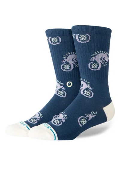 Stance Gecko Combed Cotton Blend Crew Socks In Blue