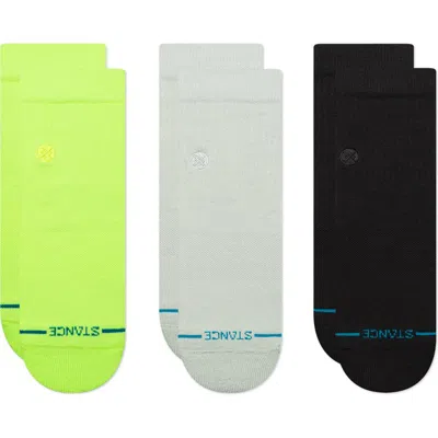 Stance Icon 3-pack Quarter Crew Socks In Lime/grey/black Assorted