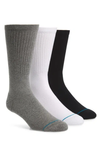 Stance Icon Assorted 3-pack Crew Socks In Black/white/grey