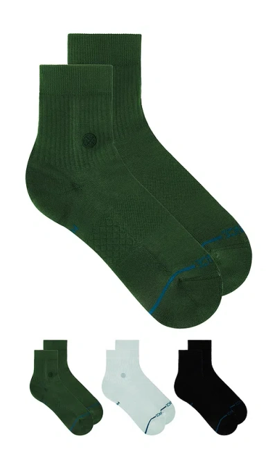 Stance Icon Quarter 3 Pack Socks In 绿色