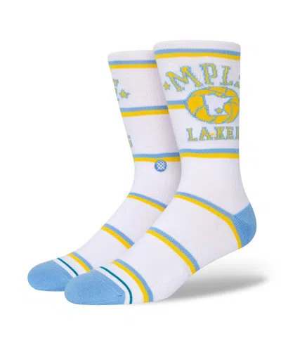 Stance Men's  Los Angeles Lakers Hardwood Classics Stripes Crew Socks In White