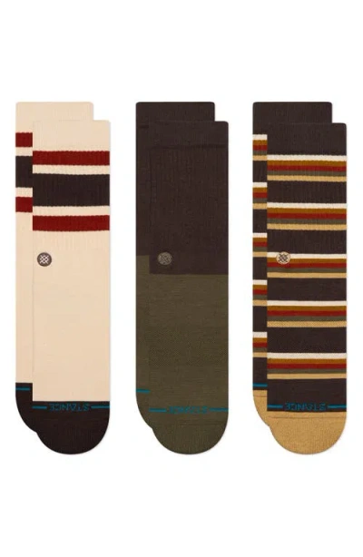 Stance Mill House Assorted 3-pack Cotton Blend Crew Socks In Dark Brown