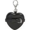 Stand Oil Belted Heart Mirror Faux Leather Key Ring Bag Charm In Black