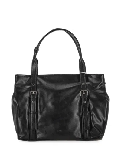Stand Oil Buckle-detail Tote Bag In Black