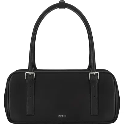 Stand Oil Faux Leather Square Bowling Bag In Black