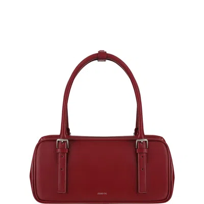 Stand Oil Faux Leather Square Bowling Bag In Burgundy
