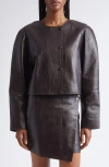 Stand Studio Alix Croc Embossed Leather Crop Jacket In Brown