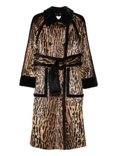Stand Studio Animal-print Belted Coat In Brown