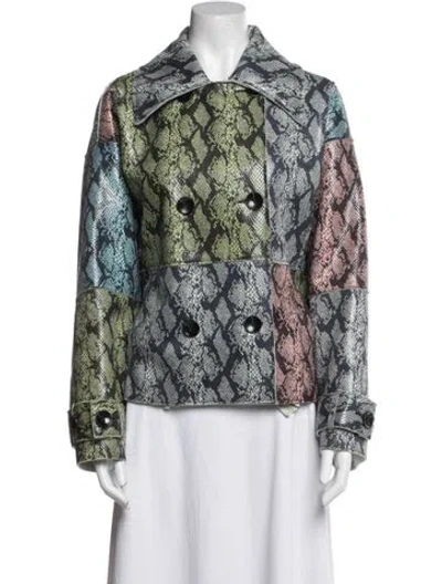 Pre-owned Stand Studio Animal Print Evening Jacket In Green