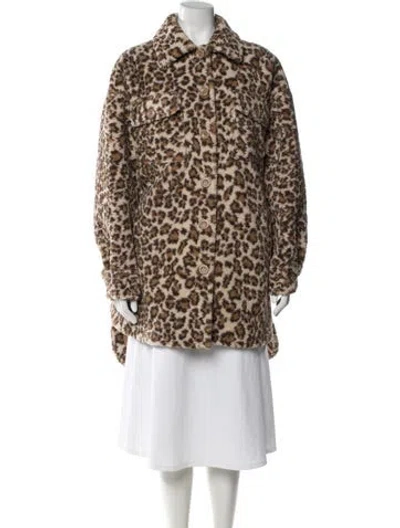 Pre-owned Stand Studio Animal Print Faux Fur Coat In Brown