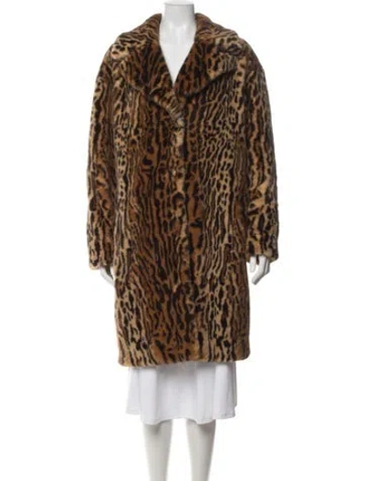 Pre-owned Stand Studio Animal Print Faux Fur Coat In Brown