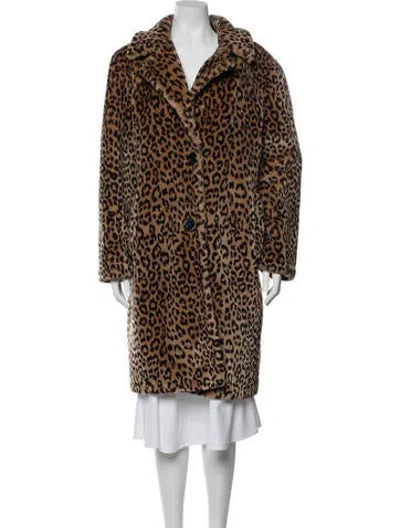 Pre-owned Stand Studio Animal Print Faux Fur Coat In Brown