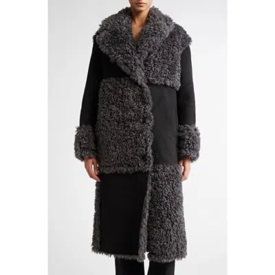Stand Studio Becky Paneled Faux Shearling Coat In Black