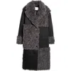 Stand Studio Becky Paneled Faux Shearling Coat In Black/lead Grey