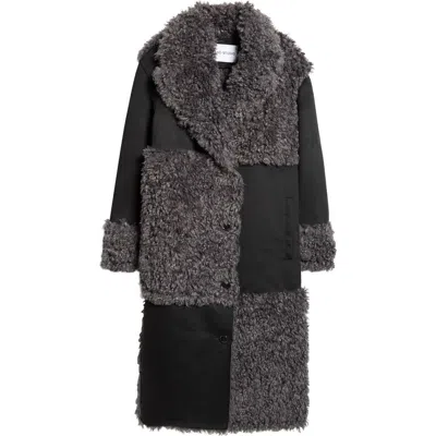 Stand Studio Becky Paneled Faux Shearling Coat In Black/lead Grey