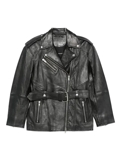Stand Studio Belted Leather Jacket In Black