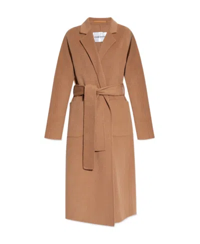 Stand Studio Belted Wool-blend Coat In Brown